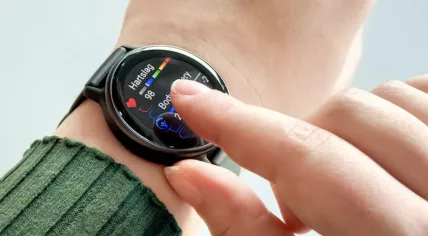 The heart rate measurement on a smartwatch.