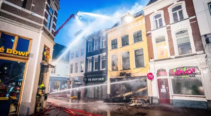 Firefighters fighting a massive fire in the historic city center of Arnhem, 6 March 2025