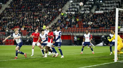 Lucas Bergvall scores an own goal to make it 1-0 to AZ Alkmaar in the AFAS stadion on March 6 2025 in Alkmaar, Netherlands.