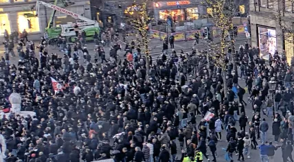 Ajax fans gather to celebrate the club’s 125th anniversary on Dam Square in Amsterdam. 18 March 2025