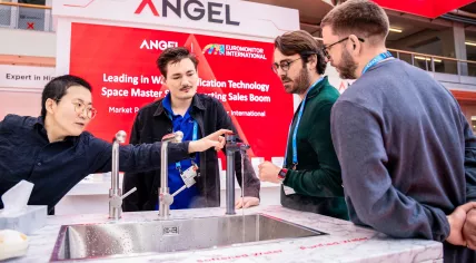 A live demonstration of the ANGEL drinking water purification system at Aquatech 2025 in RAI Amsterdam. 12 March 2025