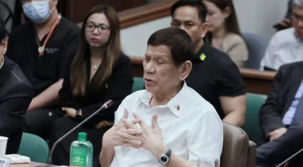 Former President Rodrigo Roa Duterte attends the hearing of the Senate Blue Ribbon Committee probe into the War on Drugs in the Philippines, on October 28, 2024