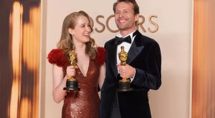 Director Victoria Warmerdam and Producer Trent after winning the Live Action Short Film Oscar for I’m Not a Robot. 3 March 2025