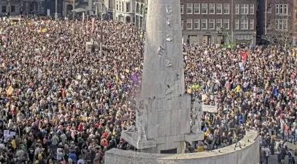  Tens of thousands of people join an anti-racism and anti-fascism rally at Dam Square in Amsterdam. 22 March 2025