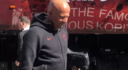 Arne Slot arriving at Craven Cottage prior to the Premier League match between Fulham and Liverpool on 6 April 2025