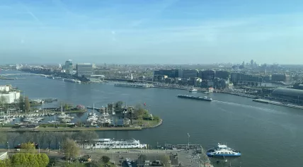 Looking east from the A’dam Toren on a warm and sunny spring day in Amsterdam. 11 April 2025