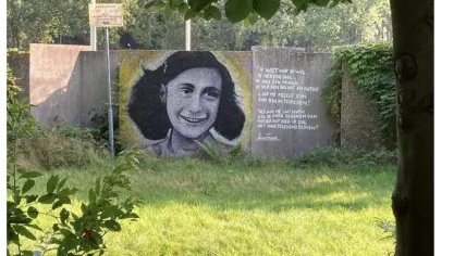 The original mural of Anne Frank in Amersfoort. It has now been defaced by unknown individuals.