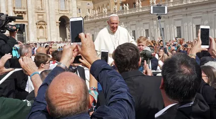 Pope Francis during a weekly public audience on Saint Peter's Square in Vatican City, 2 May 2018