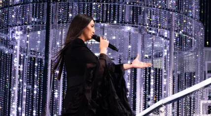 Yuval Raphael from Israel performed New Day Will Rise in the Grand Final of Eurovision 2025 in Basel, Switzerland. 17 May 2025