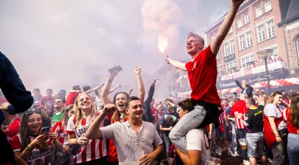 Fans celebrate PSV win in Eindhoven.