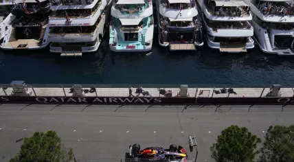 Red Bull driver Max Verstappen of the Netherlands steers his car during the Formula One Monaco Grand Prix race at the Monaco racetrack in Monaco, Sunday, May 25, 2025