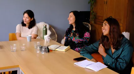 Anna, Nikki, and Airashi listening to their fellow Dutch language Crash Course students at NedLes in Amsterdam. 22 May 2025