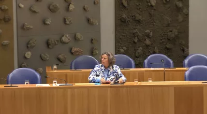 Asylum minister Marjolein Faber fielding questions on the asylum laws during the asylum and migration debate in the Tweede Kamer, May 28, 2025. 