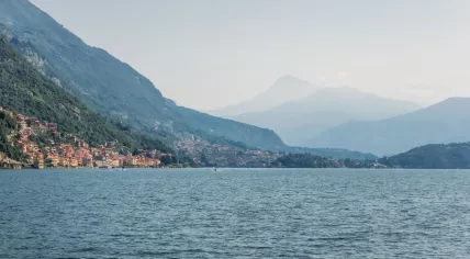 Lake Como in Italy, view of lake, mountains and town