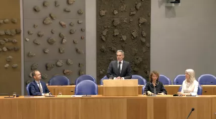 Prime Minister Dick Schoof speaks to the Tweede Kamer ahead of the debate on the fall of his first Cabinet. 4 June 2025
