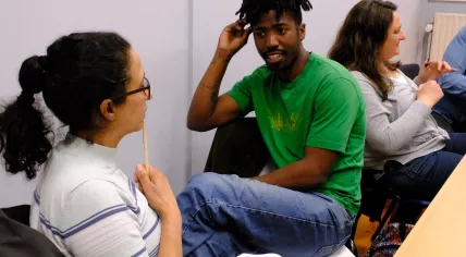 Dutch Crash Course students conversing during their language class at NedLes, a language school in Amsterdam. 17 June 2025