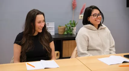Two classmates taking part in the Dutch Crash Course at NedLes, a language school in Amsterdam. 17 June 2025