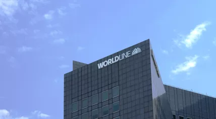 The Worldline HQ in Paris with the logo of the company, 8 August 2023