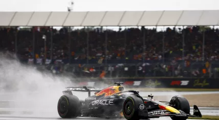 Max Verstappen (Red Bull Racing) on the Silverstone circuit during the British Grand Prix.
