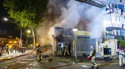 Firefighters fighting a fire at a fish shop on Ruys de Beerenbrouckstraat in Amsterdam Nieuw-West, 7 July 2025
