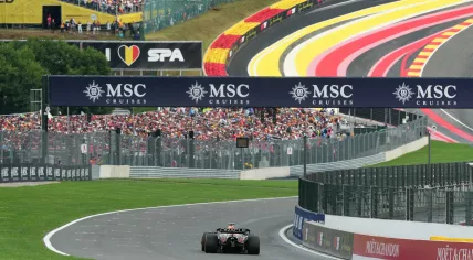 Red Bull Racing's Dutch driver Max Verstappen races during the Formula One Belgian Grand Prix at the Spa-Francorchamps circuit in Spa, on July 27, 2025.