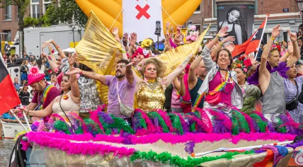 Mayor Femke Halsema on Amsterdam's boat in the Canal Parade during Pride Amsterdam 2024