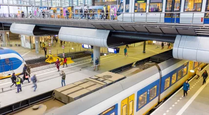Inside Den Haag Centraal train station.