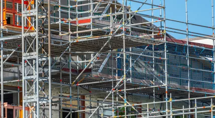 A scaffolded building