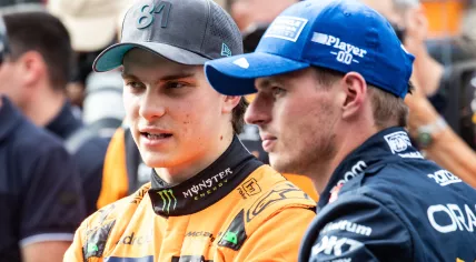 Oscar Piastri and Max Verstappen at the Dutch GP last year