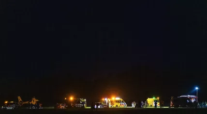 Emergency services at a fatal hot air balloon crash in De Hoeve, Friesland. 13 August 2025