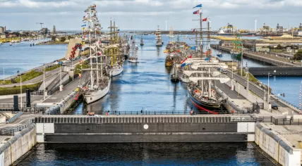 SAIL 2025: Ships ready to depart from the IJmuiden port for the Sail-In parade to Amsterdam, 20 August 2025