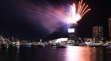 SAIL Amsterdam: Fireworks at the Amsterdam Tower ending the first day of the event, 20 August 2025