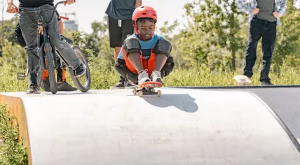 Skate park on the roof of a tunnel over the A9 highway in Amsterdam