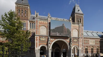The 34-hour version of Steve McQueen's documentary, Occupied City, shown on the Rijksmuseum façade in Amsterdam. September 2025