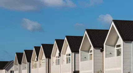 A row of factory-built prefab homes