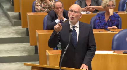 GroenLinks-PvdA leader Frans Timmermans clashing with PVV leader Geert Wilders during a parliamentary debate ostensibly about the national budget, but really about the upcoming elections. 17 September 2025