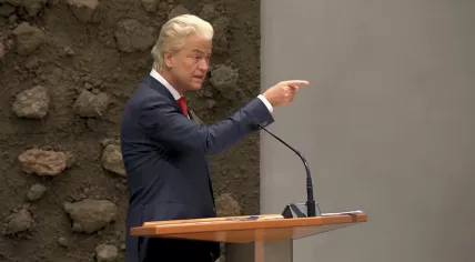 PVV leader Geert Wilders during a parliamentary debate ostensibly about the national budget, but really about the upcoming elections. 17 September 2025