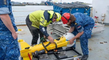 The Dutch navy testing a USV90 (Unmanned Surface Vehicle 90), a drone used on the water, 18 July 2024