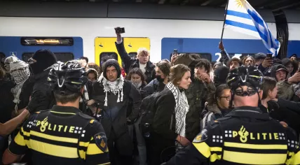 Protest to show support for Gaza and the activists from the Global Sumud Flotilla in Israeli custody at Den Haag Central Station in The Hague, 2 October 2025
