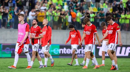 Dejected players of Alkmaar after the UEFA Conference League league phase match beween AEK Larnaca and AZ Alkmaar, in Larnaca, Cyprus, 02 October 2025. Larnaca won 4-0.