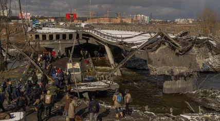 Civilians flee Irpin, Ukraine, March 8, 2022. 