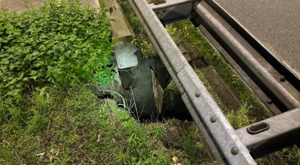 A sinkhole near the A12 close to the German border as a result of Storm Benjamin, October 23, 2025. 