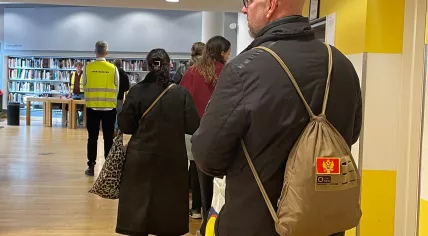 Voters queuing at a polling station in Amsterdam for the parliamentary election on 29 October 2025