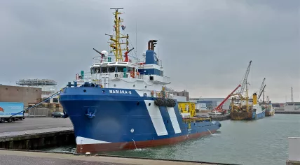 Mariska G, an offshore vessel sold to Russia via a Cyprus-based shell company by the Dutch Rederij Groen. Here pictured in the port of Scheveningen in 2012
