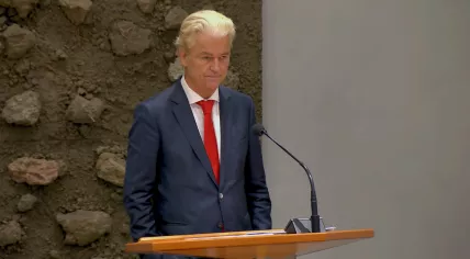 PVV leader Geert Wilders facing criticism from other party leaders during a debate in the Tweede Kamer about rioting at an anti-immigration protest in The Hague. 25 September 2025