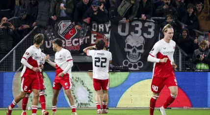 Miguel Rodriguez of FC Utrecht celebrates after scoring his teams first goal during the UEFA Europa League 2025/26 League Phase MD4 match between FC Utrecht and FC Porto at Stadion Galgenwaard on November 6, 2025 in Utrecht, Netherlands.