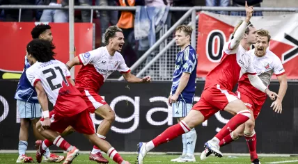 Matisse Didden of FC Utrecht after scoring the opening goal during the Dutch Eredivisie match between FC Utrecht and AFC Ajax at Stadion Galgenwaard on November 9, 2025, in Utrecht, the Netherlands.