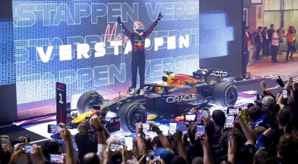 Max Verstappen (Red Bull Racing) celebrates his victory in the Qatar Grand Prix at the Lusail International Circuit.