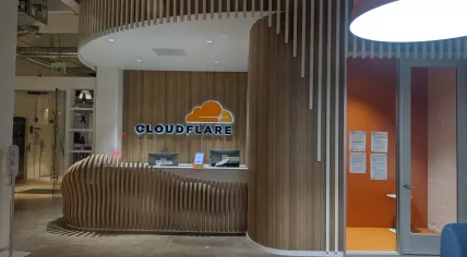 Entrance area of the Cloudflare offices at 101 Townsend Street in San Francisco