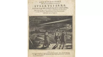 17th-century depiction of people observing a comet in the sky.